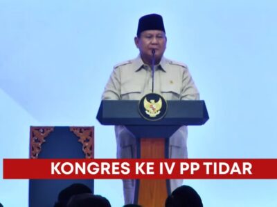 Presiden Prabowo saat menyampaikan arahan di Kongres IV Tunas Indonesia Raya (Tidar) di Jakarta, Sabtu (17/5/2025)