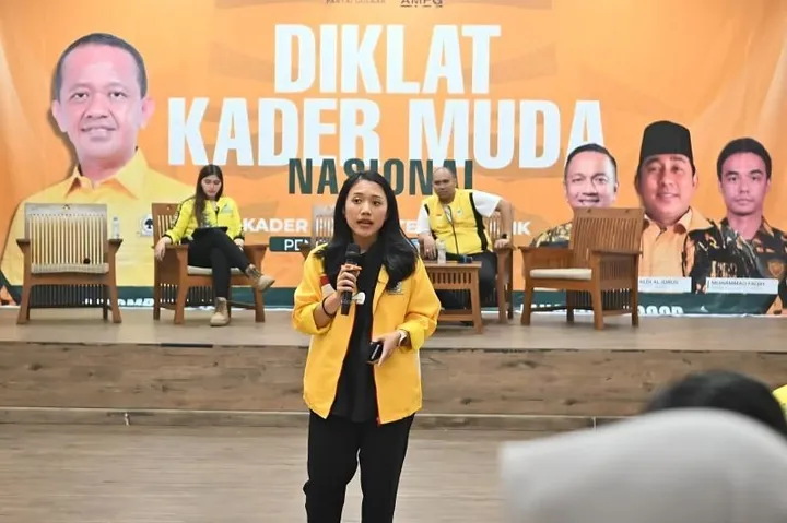 Puteri Komarudin dalam acara Diklat Kader Muda Nasional yang digelar oleh DPP AMPG di Bogor pada Jum'at-Minggu (03-05/10/2025)